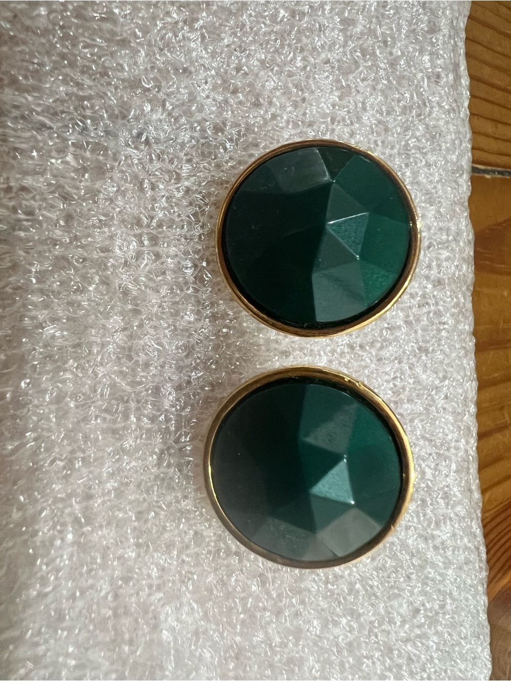 Vintage Round Faceted Emerald Green Clip-On Earrings